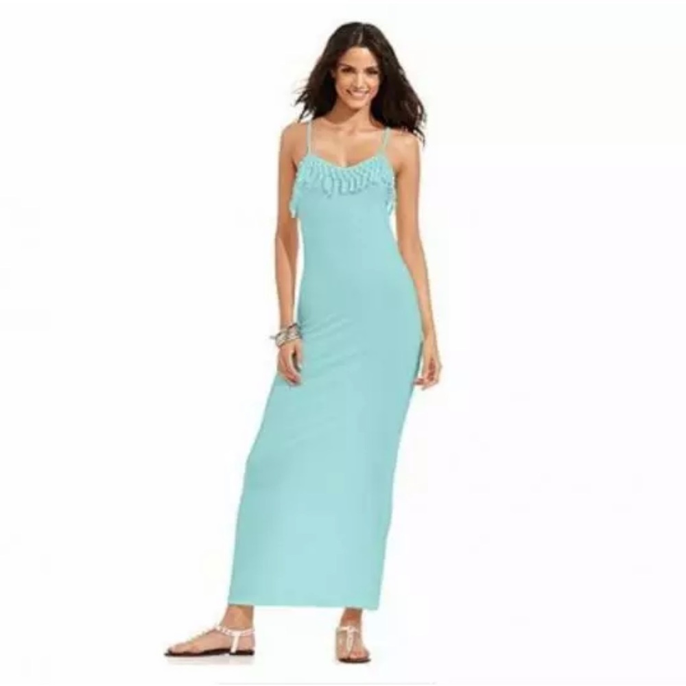 Rebel Sky Bliss Spaghetti Strap Fringe Maxi Dress